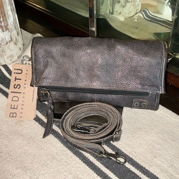 Bed Stu Handbags - NWT Bed Stu Leather Amina Crossbody Clutch Wallet Black Rustic MSRP $185